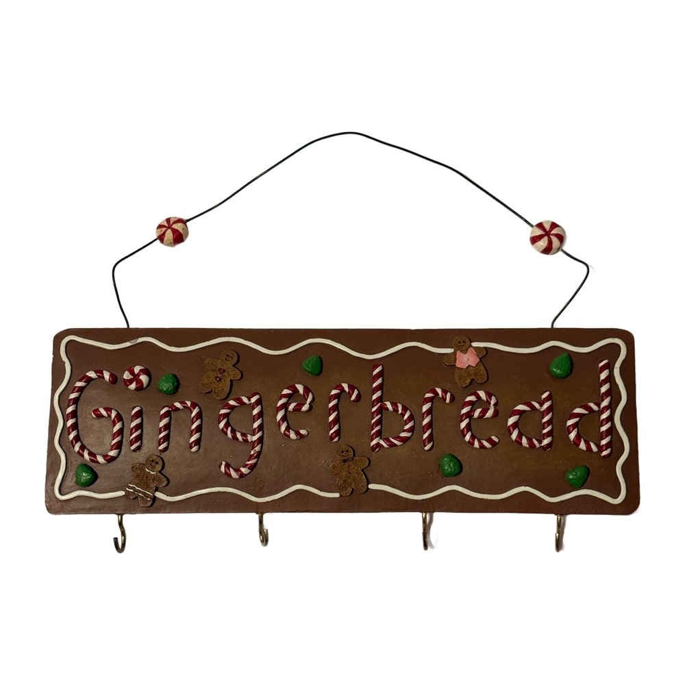Gingerbread Wall Decor Key Holder Hooks Candy Cane Christmas Holiday Home Decor